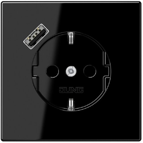 Розетка с заземлением +1хUSB тип A без рамки Jung LS990 1-м. черный фото Розетка с заземлением +1хUSB тип A без рамки Jung LS990 1-м. черный картинка